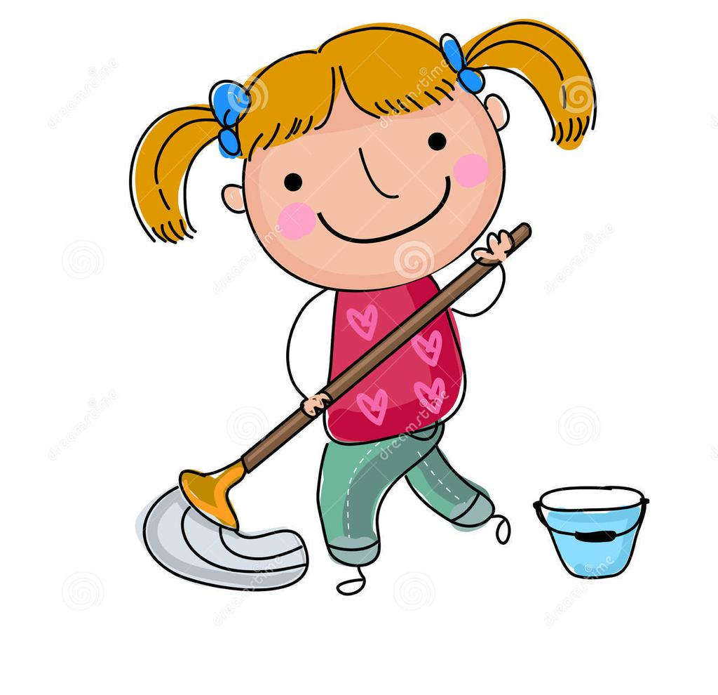 Floor clipart cute. Girl cleaning illustration 