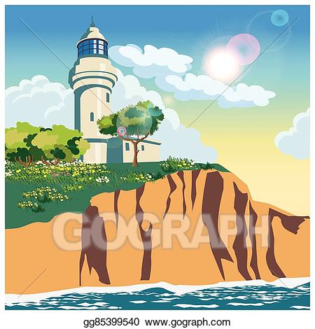 Lighthouse clipart cliff. Vector stock on a
