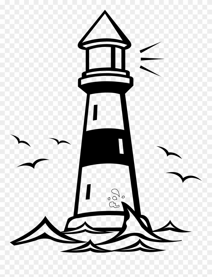 Lighthouse clipart cliff. Black and white 
