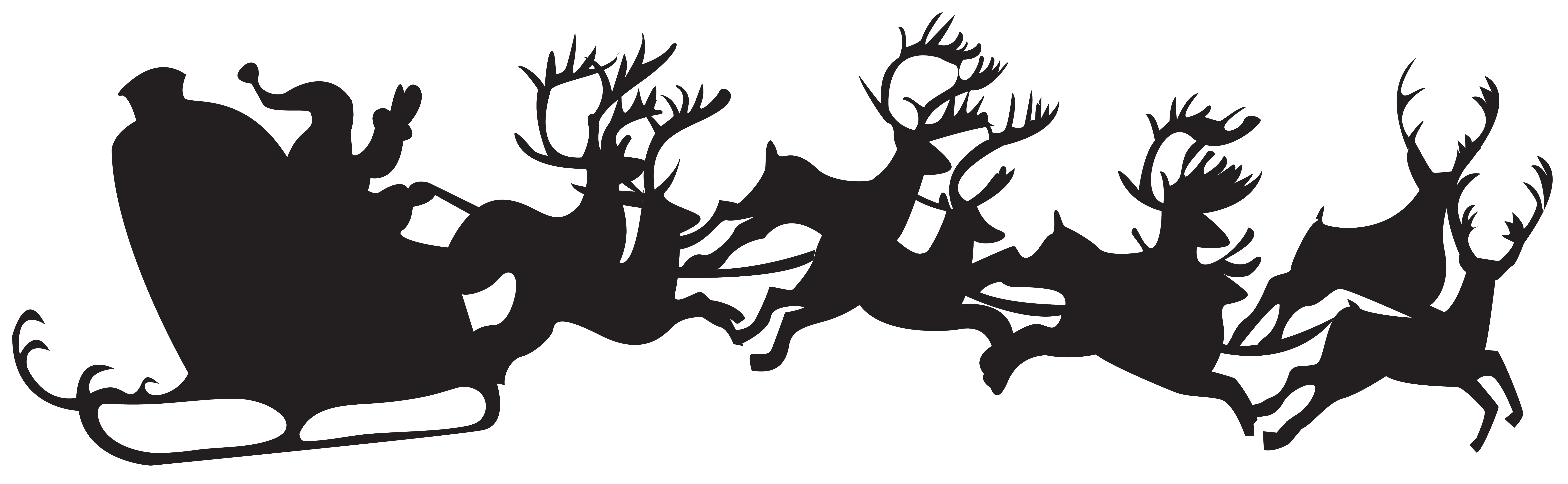 Christmas silhouette santa claus. Holiday clipart deer