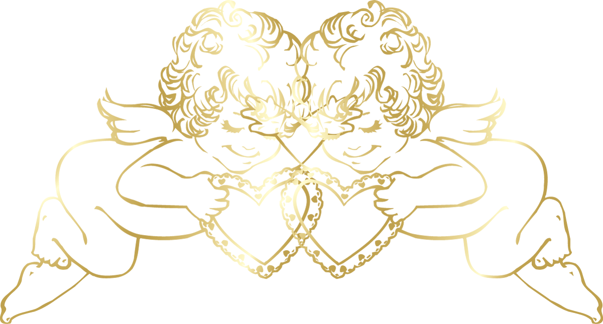 Gold angels with hearts. Clipart angel transparent background