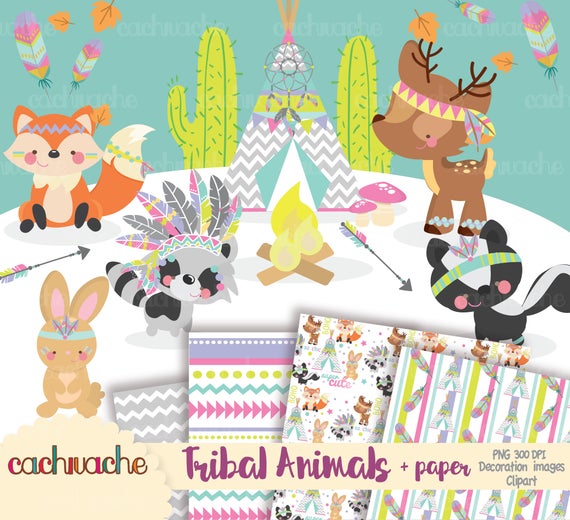 Clipart animals boho. Tribal plus decorative paper