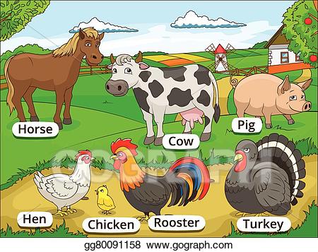 Clipart animals name. Vector farm with names