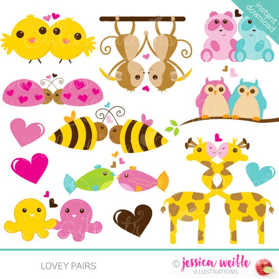 Lovey pairs cute digital. Clipart animals pair