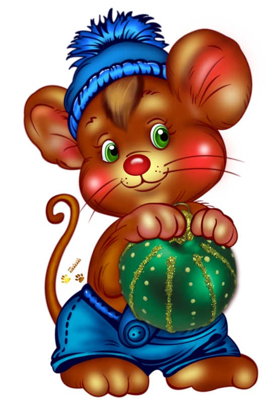 Christmas mouse with ornament. Clipart animals read