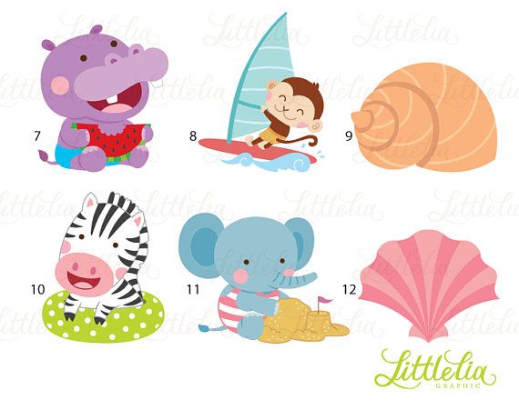 Clipart animals summer. Jungle animal beach boy