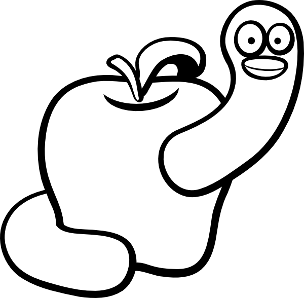 Lineart apple clip art. Worm clipart happy