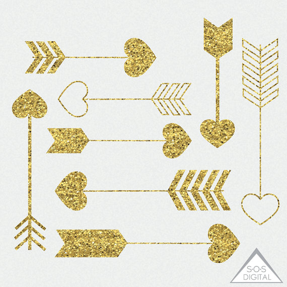 Clipart arrows glitter. Gold heart arrow 