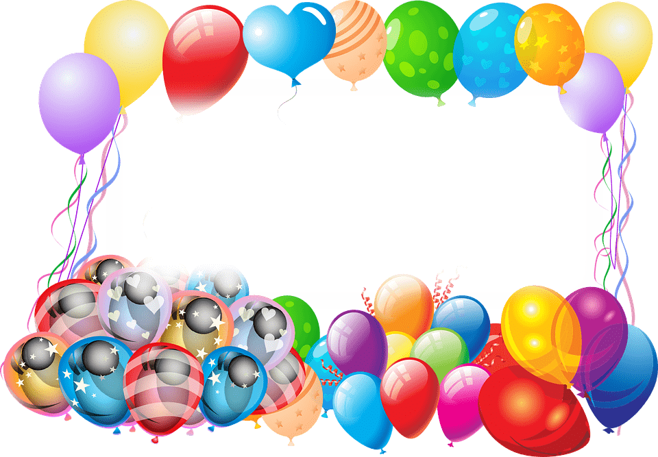 With balloons transparent stickpng. Happy birthday frame png