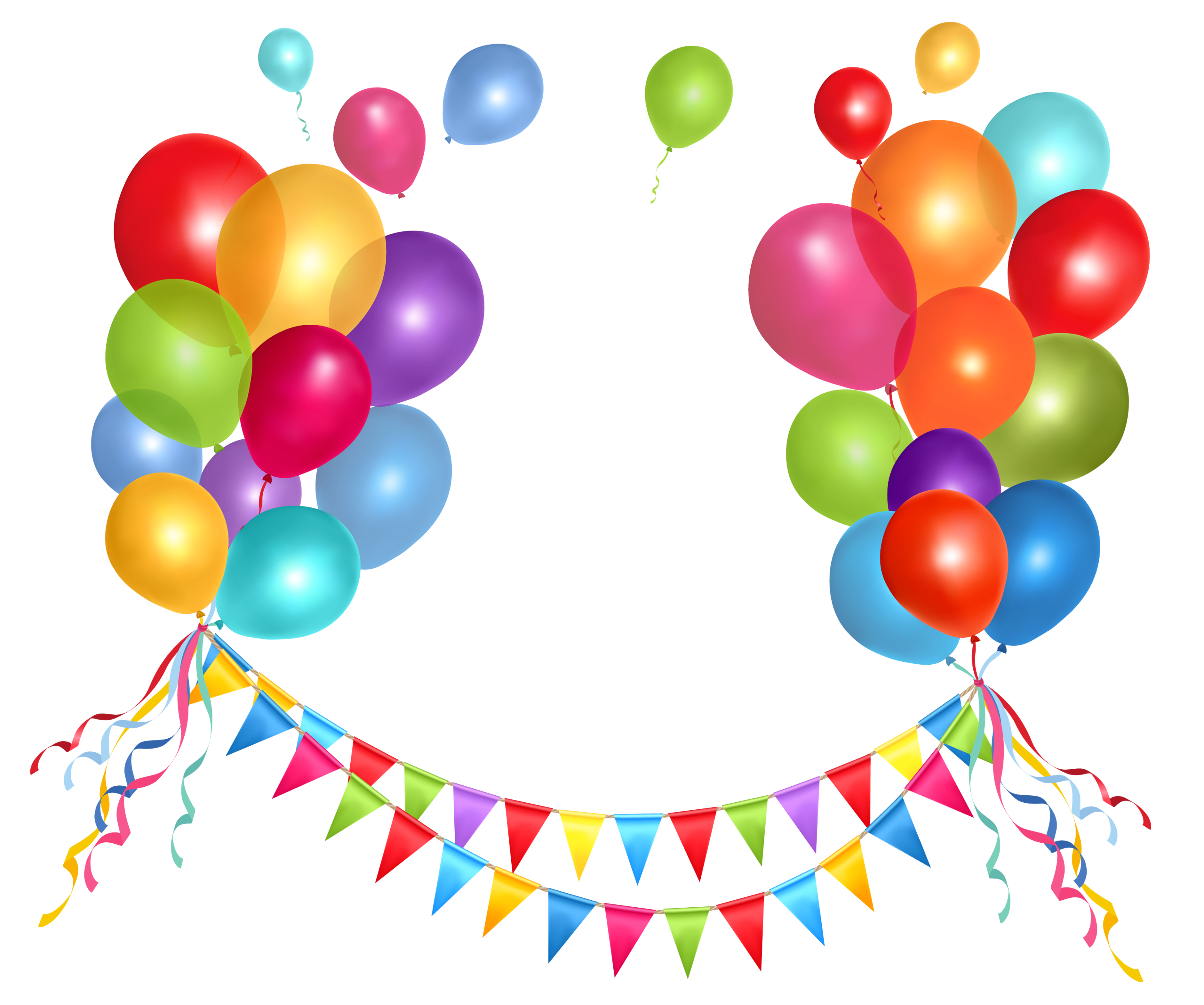 Transparent party and balloons. Clipart birthday streamer