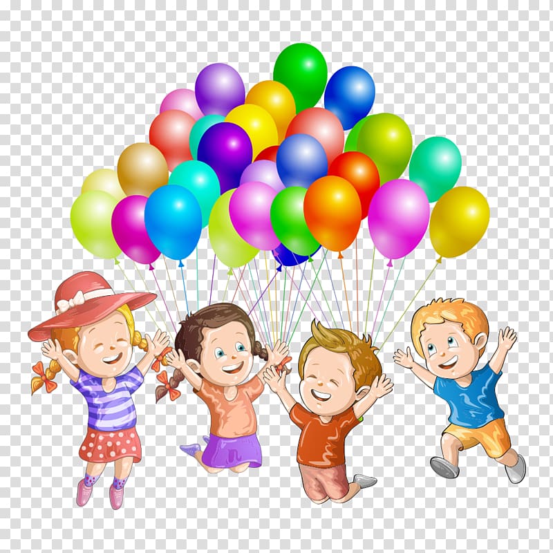 Four children holding illustration. Clipart balloons child