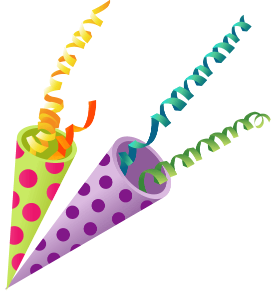 Balloons and confetti free. Excited clipart party horn