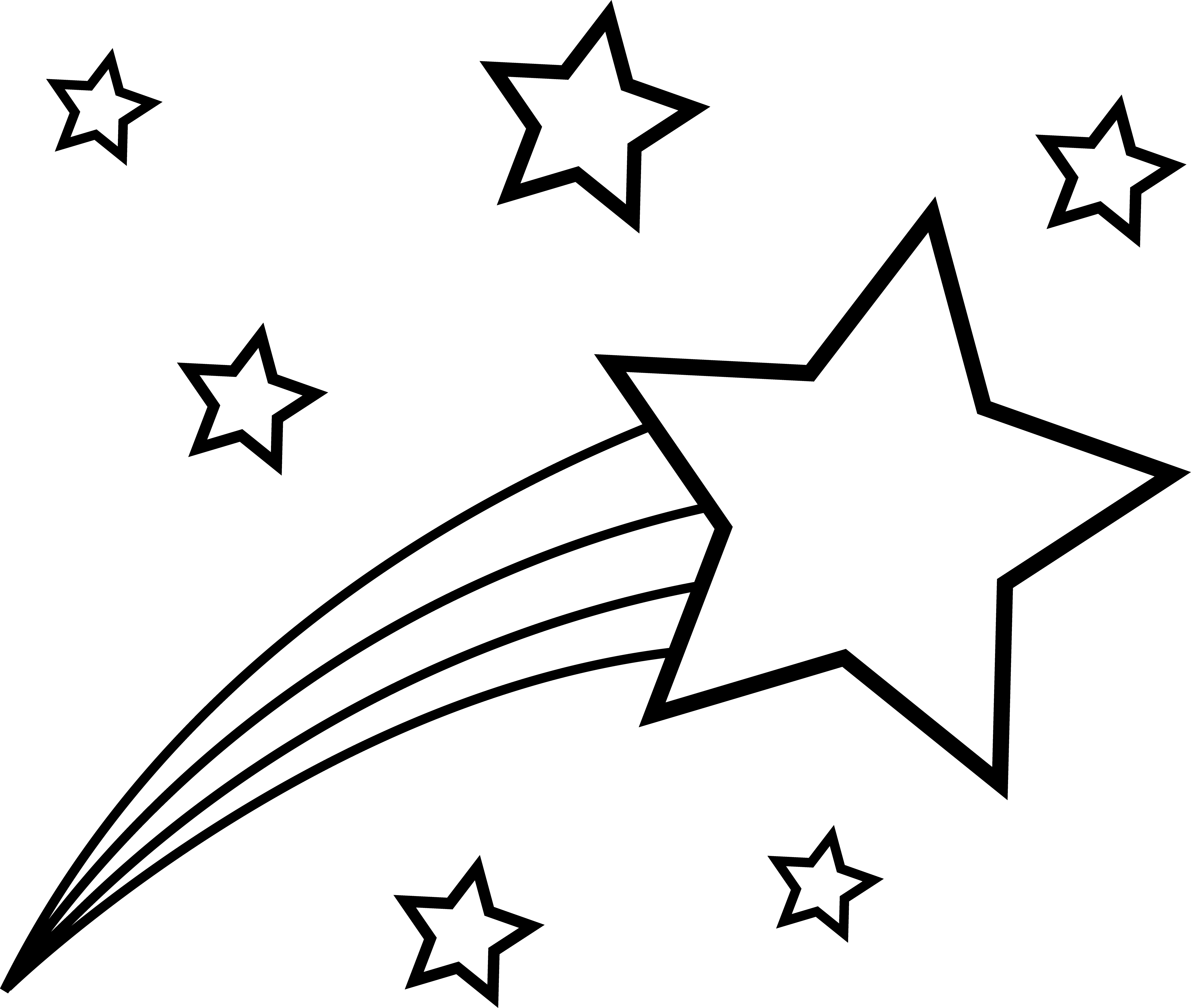 Outline to color in. Clipart moon shooting star