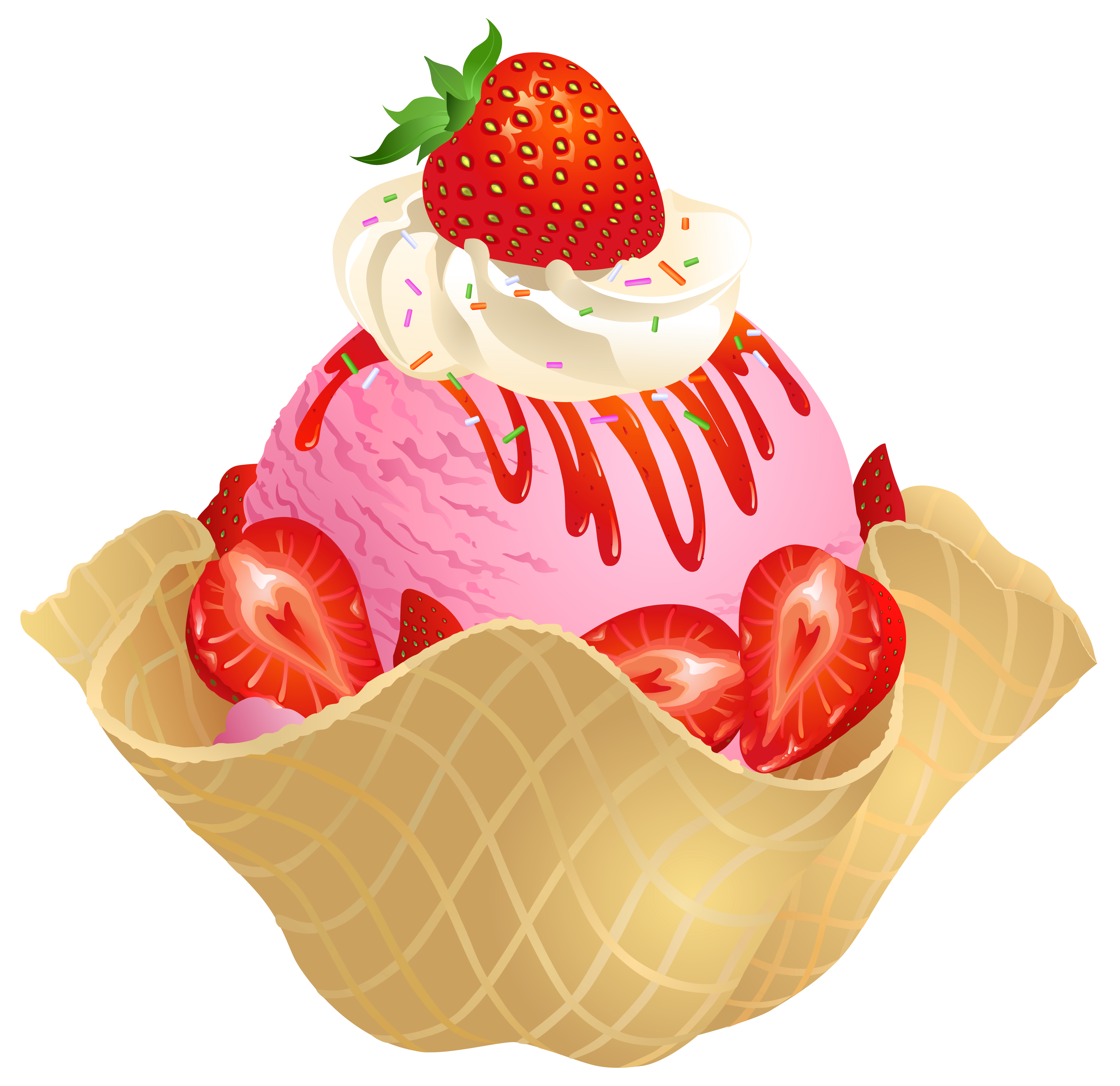 Transparent strawberry ice cream. Sundae clipart sweet