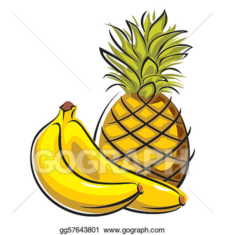 Pineapple clipart banana. Vector and bananas illustration