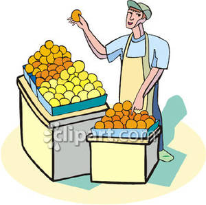 Clipart banana seller. A man selling oranges