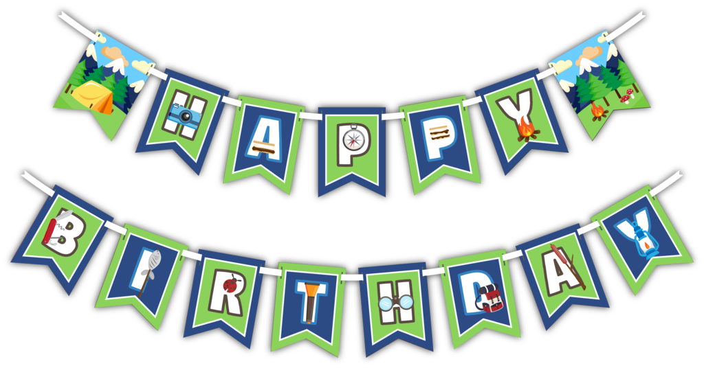 Coupon clipart happy birthday. Camping adventure party banner
