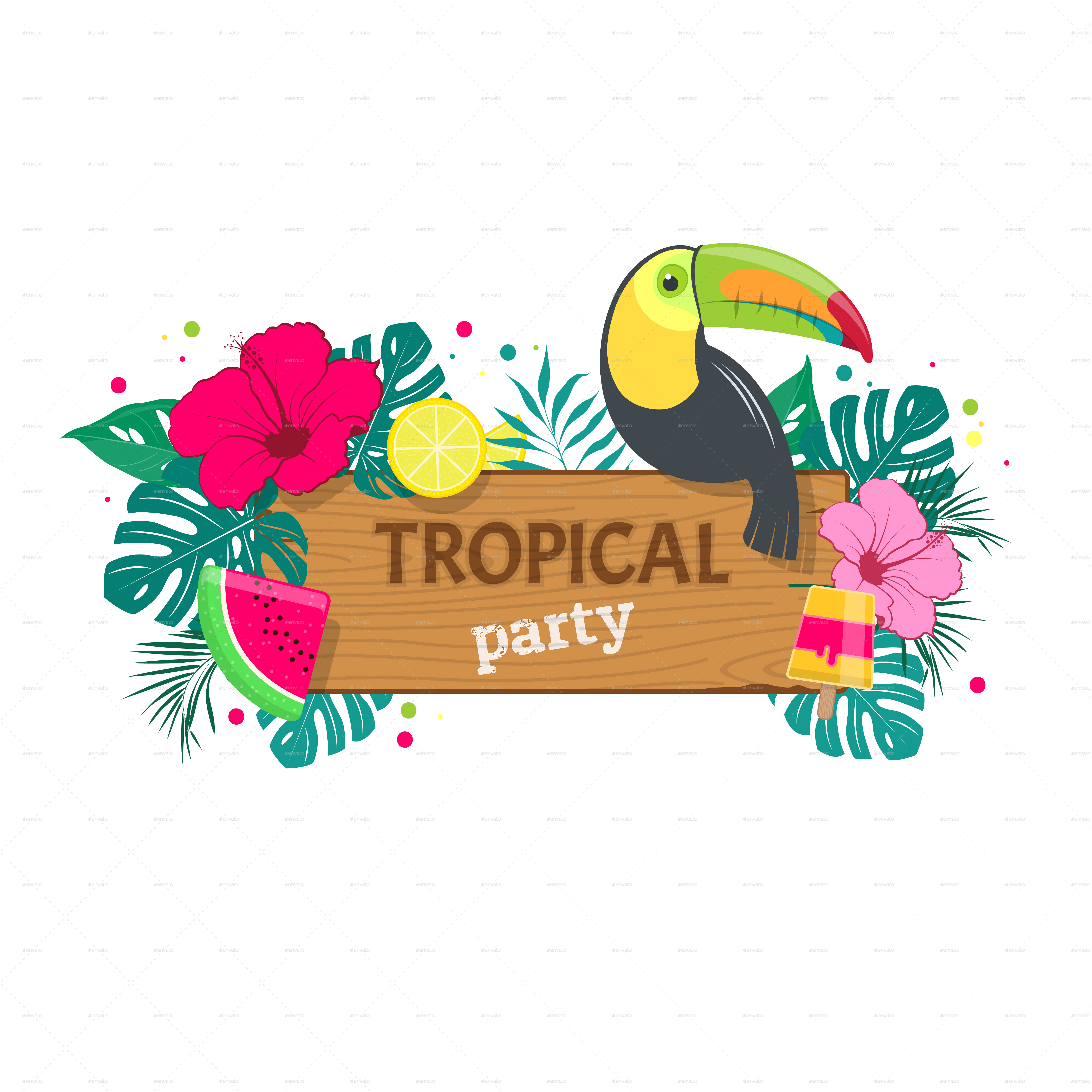 Wooden board with an. Luau clipart tropical party