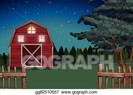 Clipart barn night time. Vector illustration farmhouse on