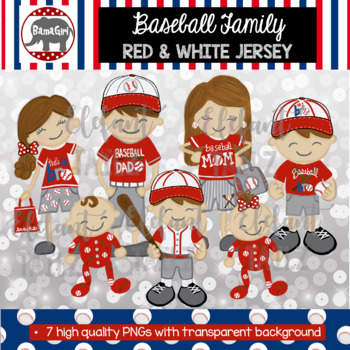 Baseball family white jersey. Dad clipart red hair