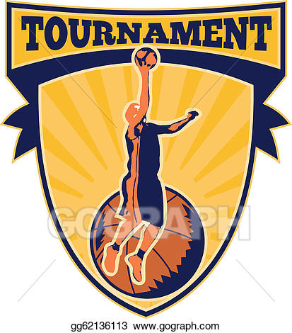 Vector illustration player lay. Clipart basketball shield
