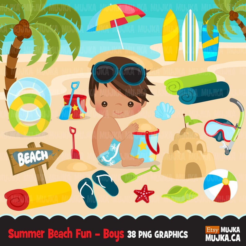Clipart beach boy. Fun for boys summer
