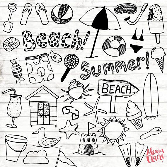 Hand drawn travel planner. Clipart beach drawing