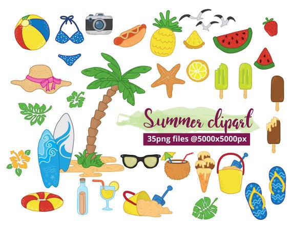 Girls clip art summer. Clipart beach food