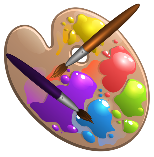 School palette with brushes. Paintball clipart paint bottle