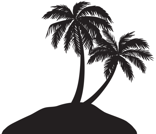 With palm trees silhouette. Island clipart island outline