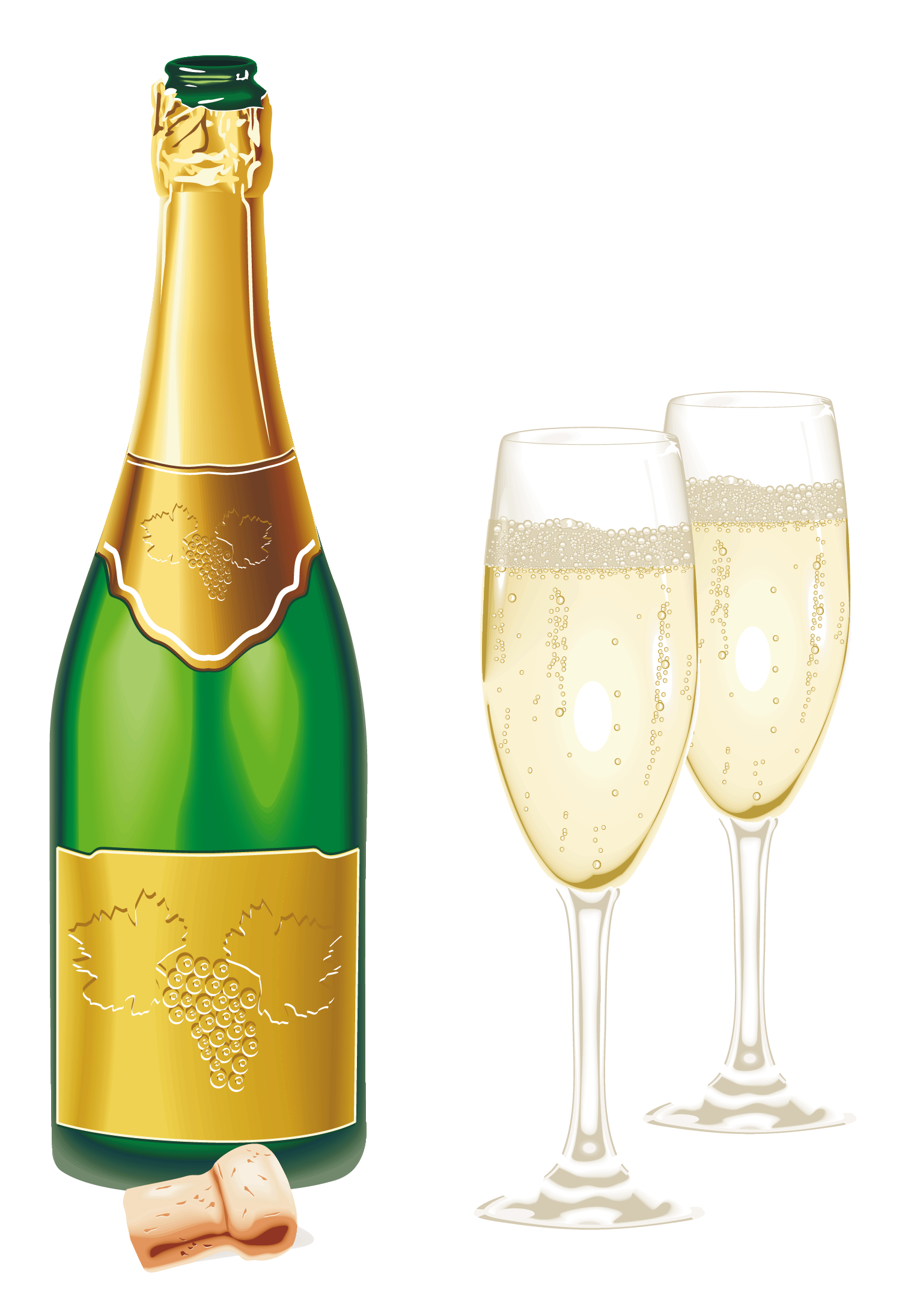 New year open champagne. Clipart glasses wedding