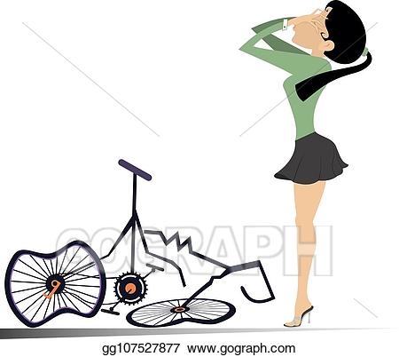 Eps illustration cyclist woman. Clipart bike broken bicycle