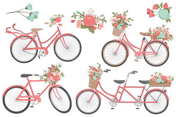 clipart bicycle coral mint