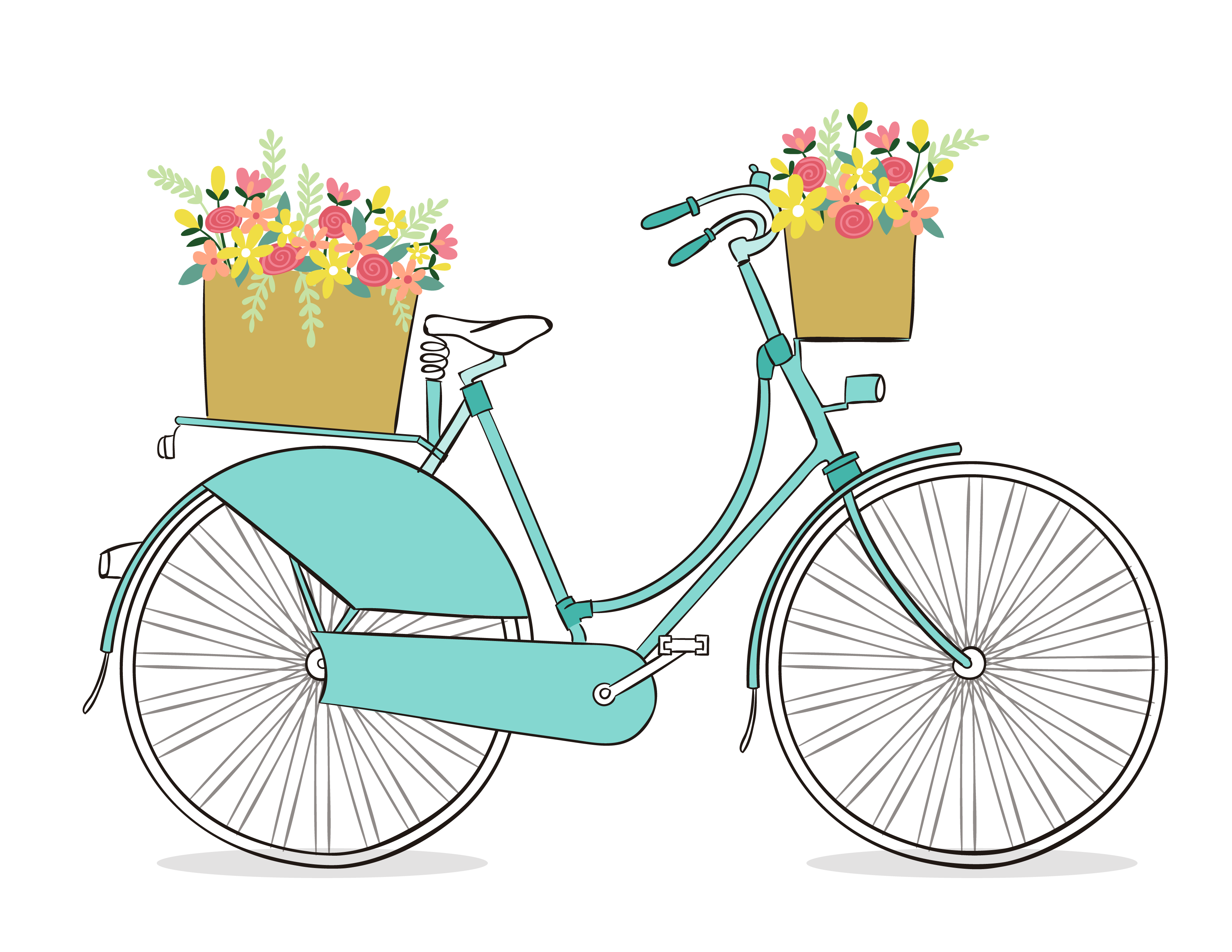 Cycle clipart basket. Free romantic bicycle clip