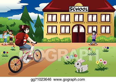 Vector art elementary student. Clipart bike school clipart