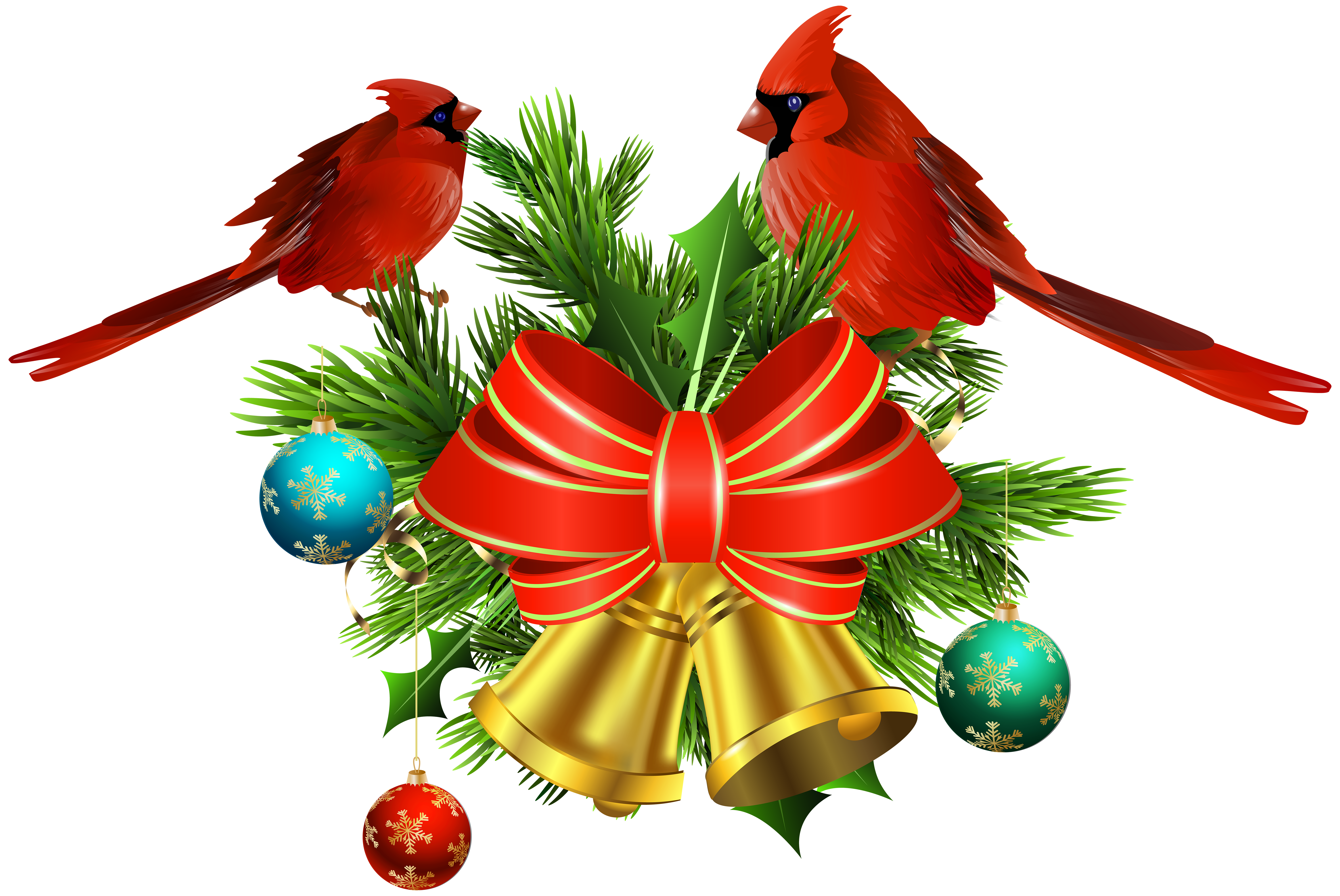 Bells and birds decor. Clipart christmas bird