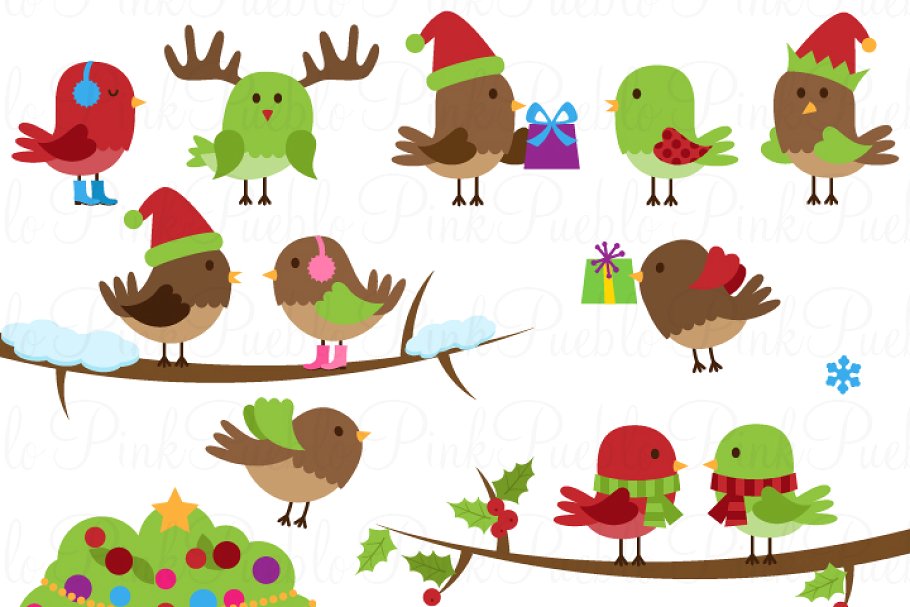 Birds vectors . Clipart christmas bird