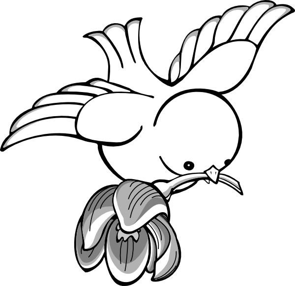 Fly clipart simple. Bird flying with flower