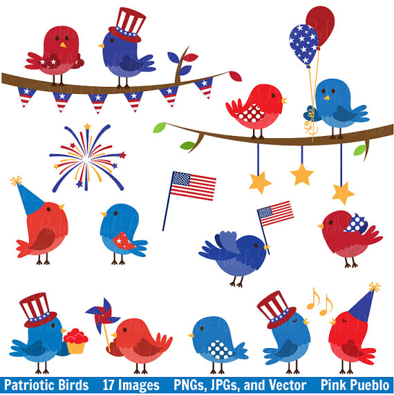 Fourth of july birds. Patriotic clipart bird