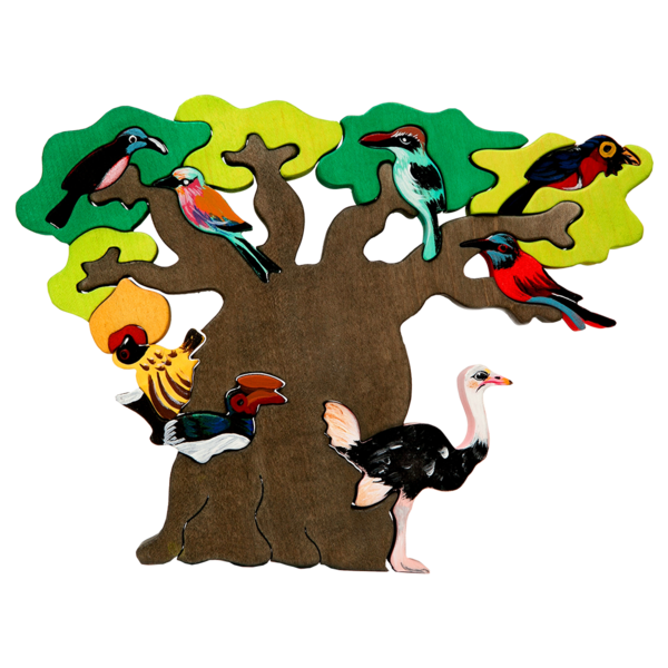 African bird tree puzzle. Europe clipart montessori
