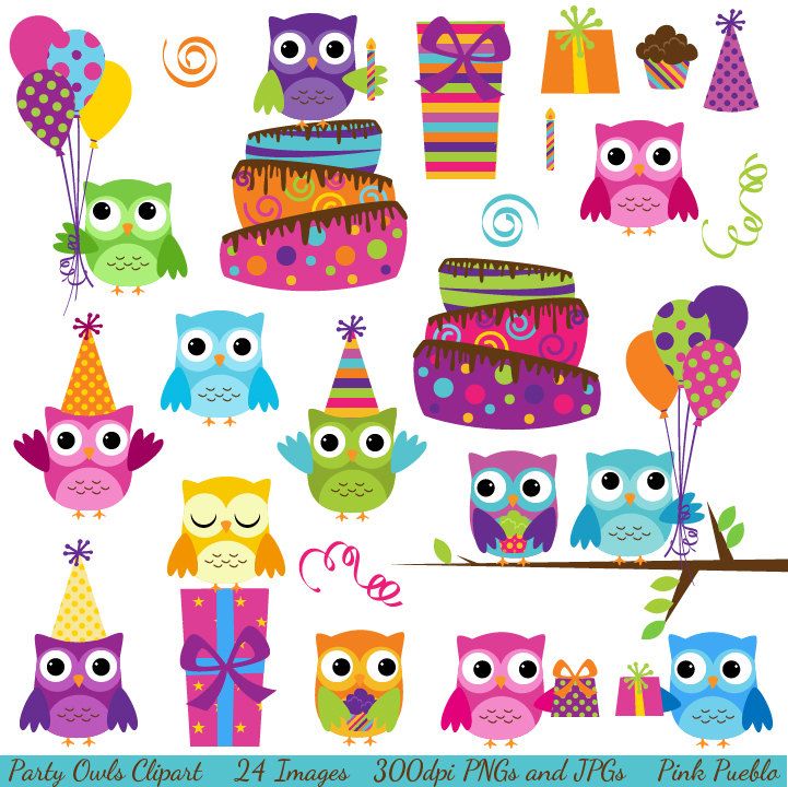 Owl clipart happy birthday. Party owls clip art