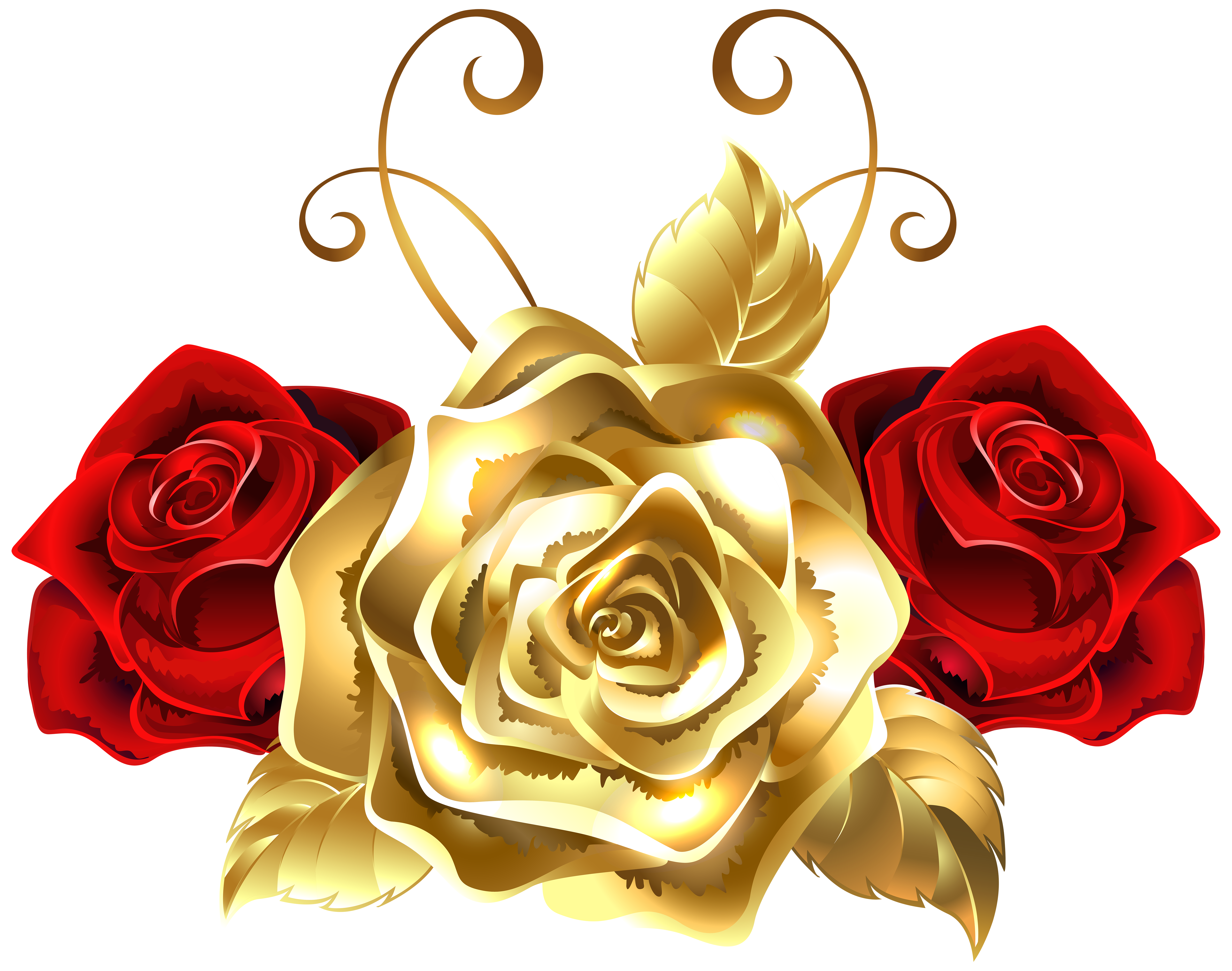 Clipart rose butterfly. Gold and red roses