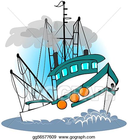 Clipart boat fishing trawler. Clip art stock illustration