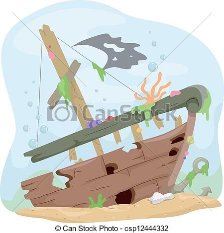 Clipart boat shipwrecked. Underwater shipwreck school pebble