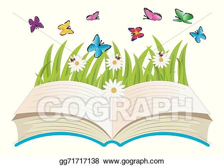 Vector open and butterflies. Flowers clipart book