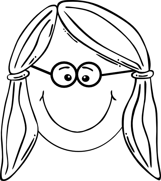 Faces clipart black and white. Girl face with glasses