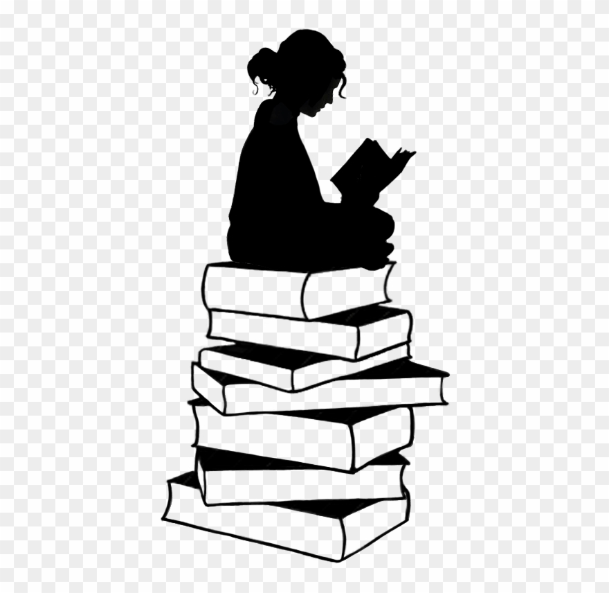 Girl with book pinclipart. Clipart books silhouette