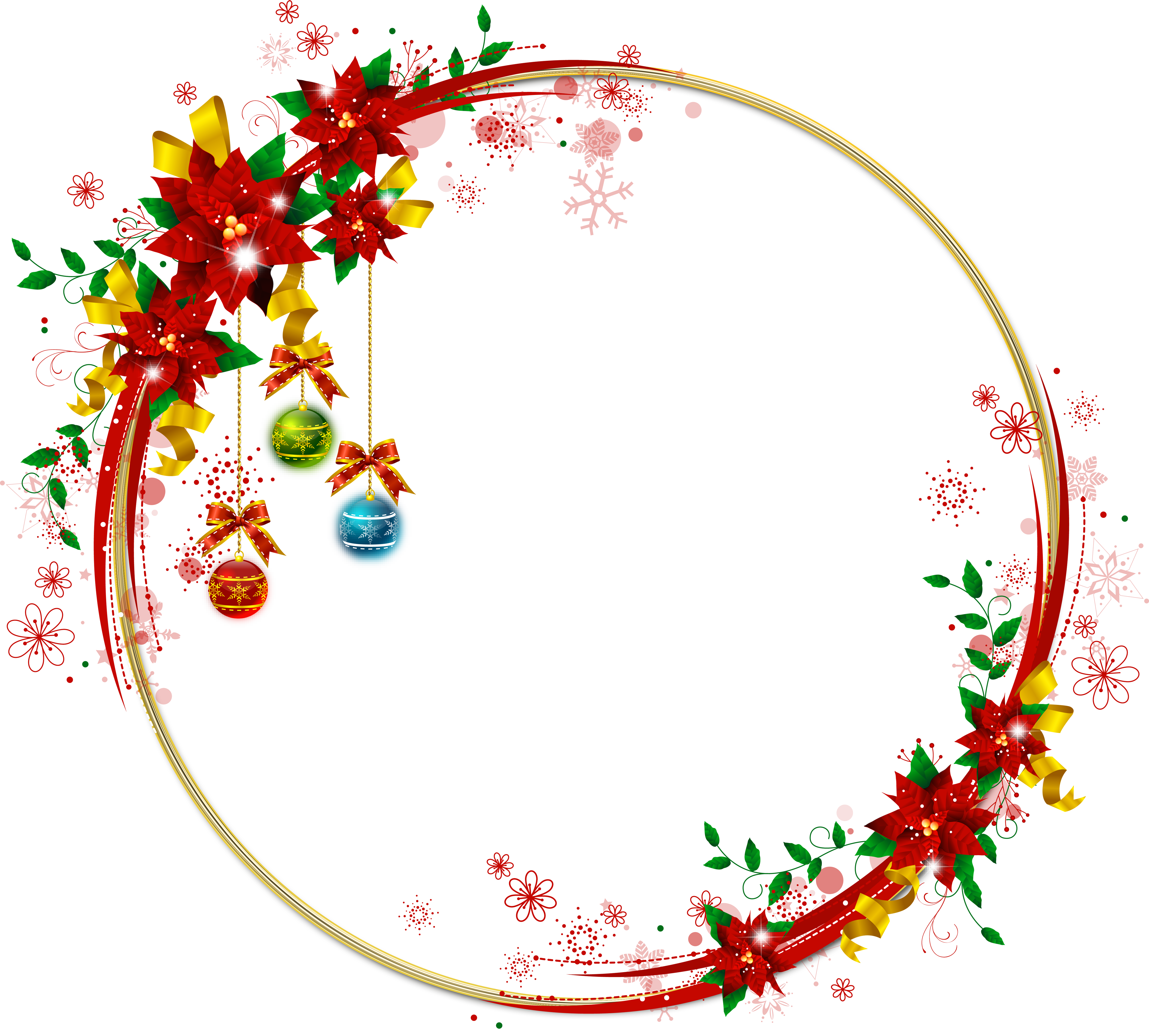 Transparent gold christmas photo. Round frame png