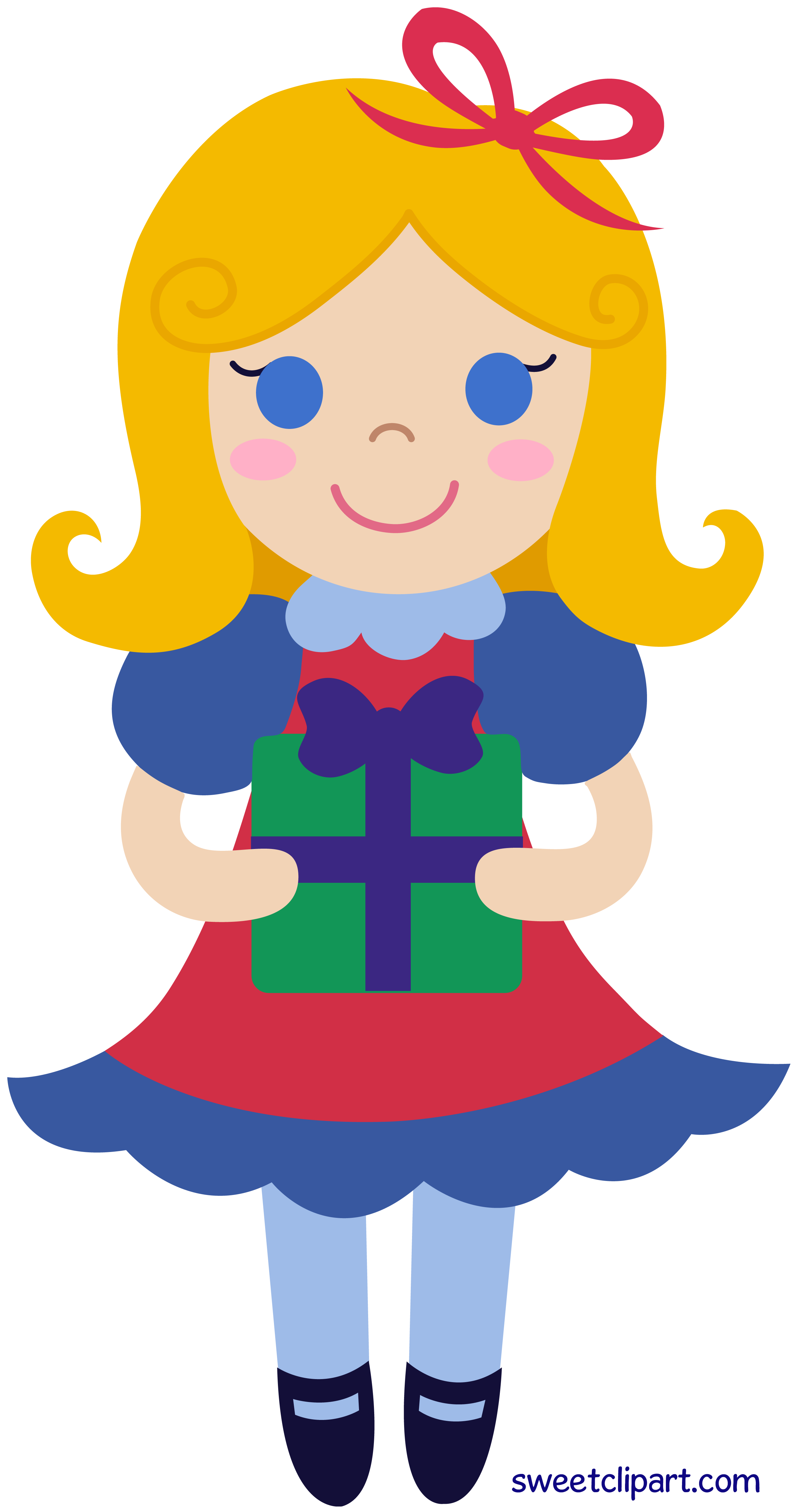 Girl with gift sweet. Number 2 clipart christmas