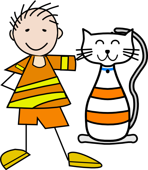 Short clipart child. Boy with cat 
